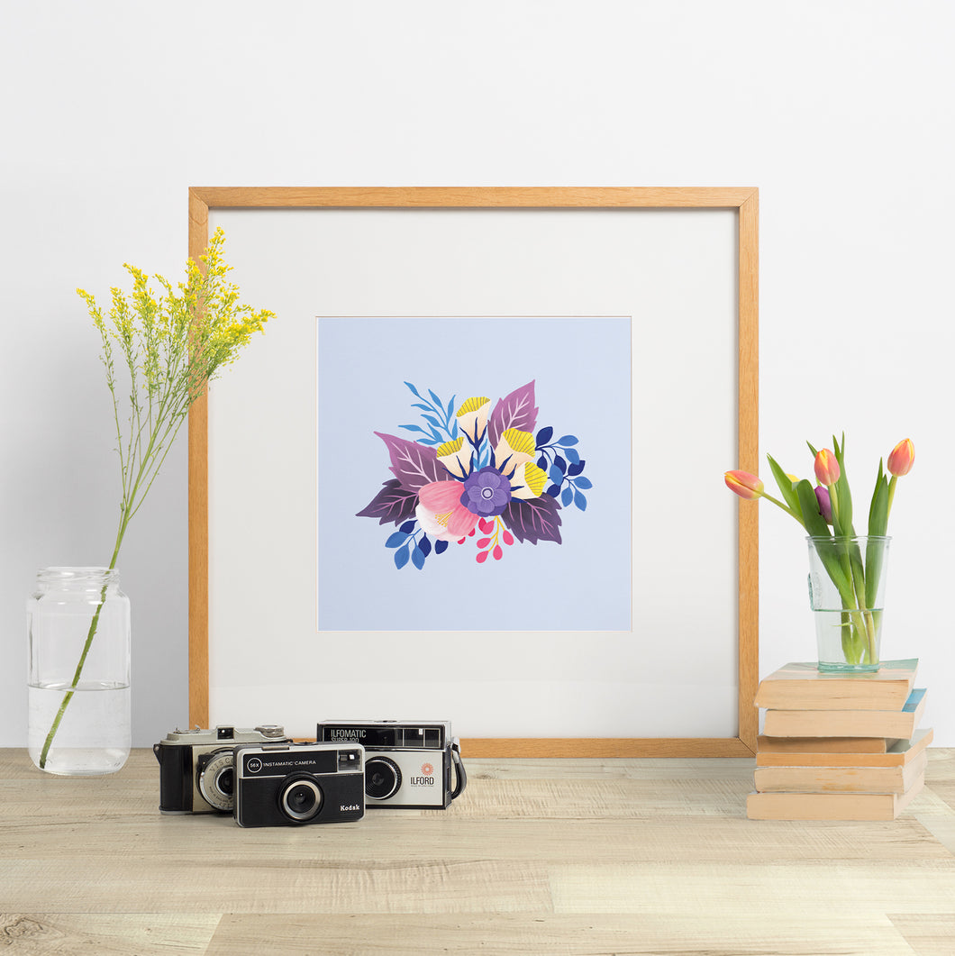 colourful bouquet of hand painted flowers art print made in new zealand