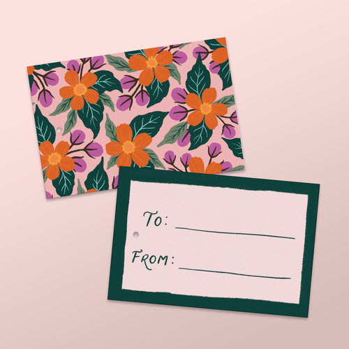 blush gift tags with hand illustrated florals, made in nz