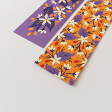 Load image into Gallery viewer, violet and yellow floral double sided bookmarks - paper goods made in new zealand