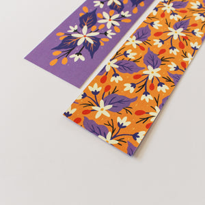 violet and yellow floral double sided bookmarks - paper goods made in new zealand