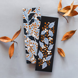 navy floral double sided bookmarks - paper goods made in new zealand