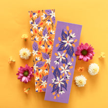 Load image into Gallery viewer, violet and yellow floral double sided bookmarks - paper goods made in new zealand