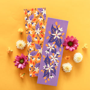 violet and yellow floral double sided bookmarks - paper goods made in new zealand