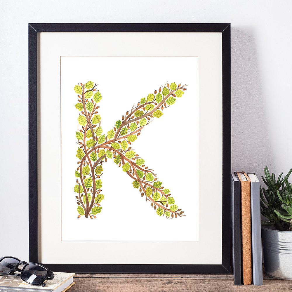 Leafy Letterform K - Indigo Eleven Design