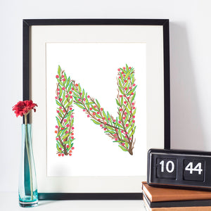 Leafy Letterform N - Indigo Eleven Design