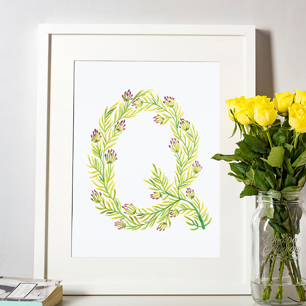 Leafy Letterform Q - Indigo Eleven Design