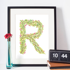 Leafy Letterform R - Indigo Eleven Design