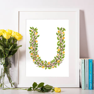 Leafy Letterform U - Indigo Eleven Design