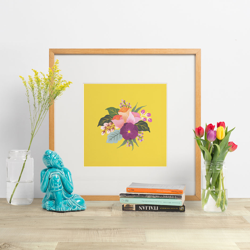 colourful bouquet of hand painted flowers art print made in new zealand